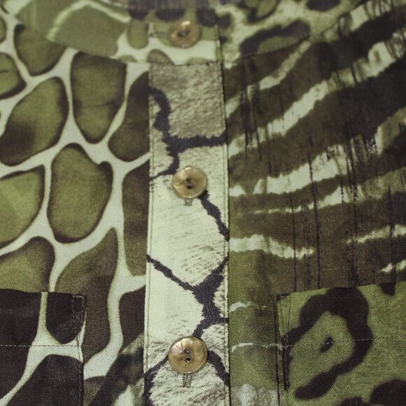 Susan Graver Olive Green Animal Print Blouse - Picture 8 of 8